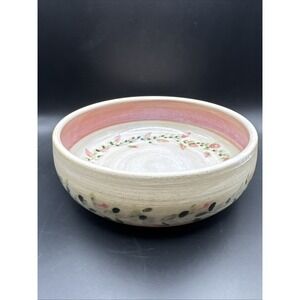 Quyle‎ Kilns Studio Art Pottery Serving Bowl Hand Painted Vine Floral Pattern 9"